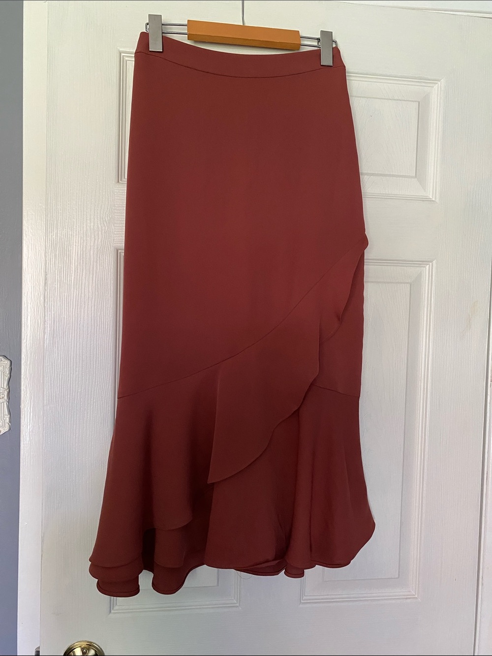 Express Rust Ruffle-Hem Midi Skirt Size 00